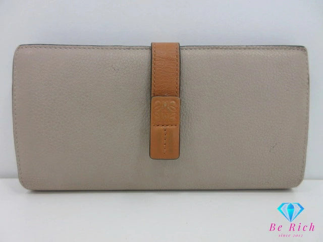 ロエベ LOEWE バーティカル ウォレット ラージ 二つ折り 長財布 062020 アナグラム グレージュ レザー ロゴ 財布 ロング ウォレット 【中古】【送料無料】bs4135