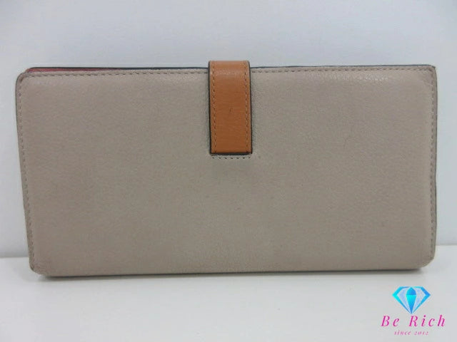 ロエベ LOEWE バーティカル ウォレット ラージ 二つ折り 長財布 062020 アナグラム グレージュ レザー ロゴ 財布 ロング ウォレット 【中古】【送料無料】bs4135