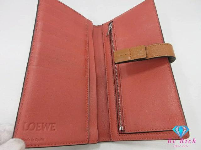 ロエベ LOEWE バーティカル ウォレット ラージ 二つ折り 長財布 062020 アナグラム グレージュ レザー ロゴ 財布 ロング ウォレット 【中古】【送料無料】bs4135