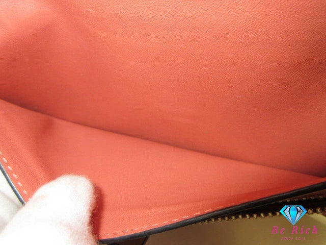 ロエベ LOEWE バーティカル ウォレット ラージ 二つ折り 長財布 062020 アナグラム グレージュ レザー ロゴ 財布 ロング ウォレット 【中古】【送料無料】bs4135