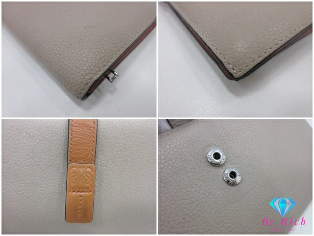ロエベ LOEWE バーティカル ウォレット ラージ 二つ折り 長財布 062020 アナグラム グレージュ レザー ロゴ 財布 ロング ウォレット 【中古】【送料無料】bs4135