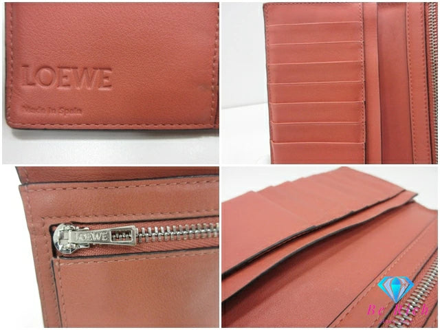 ロエベ LOEWE バーティカル ウォレット ラージ 二つ折り 長財布 062020 アナグラム グレージュ レザー ロゴ 財布 ロング ウォレット 【中古】【送料無料】bs4135