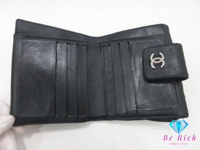シャネル CHANEL Wホック 二つ折り財布 アイコン 黒 ブラック レザー ココ マーク ロゴ コンパクト ウォレット 【中古】【送料無料】bs4139