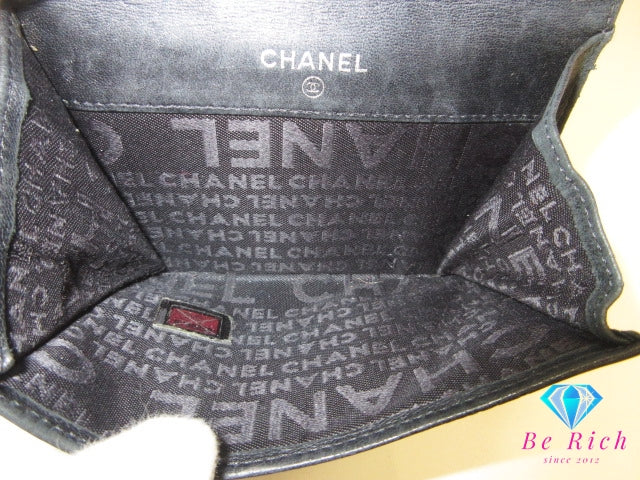 シャネル CHANEL Wホック 二つ折り財布 アイコン 黒 ブラック レザー ココ マーク ロゴ コンパクト ウォレット 【中古】【送料無料】bs4139