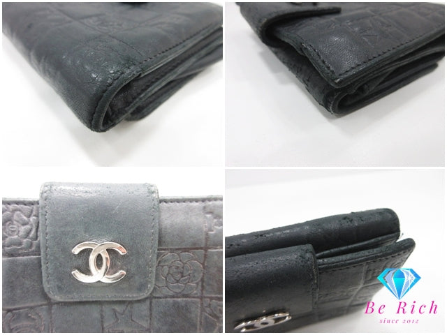 シャネル CHANEL Wホック 二つ折り財布 アイコン 黒 ブラック レザー ココ マーク ロゴ コンパクト ウォレット 【中古】【送料無料】bs4139