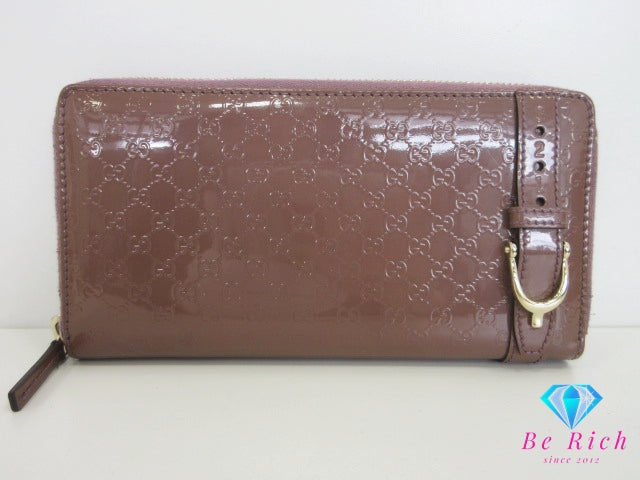GUCCI ラウンドファスナー 長財布 309758 マイクロ グッチ シマ パープル系 紫 パテント レザー GG ロゴ 二つ折り財布 ロング ウォレット 【中古】【送料無料】bs4143