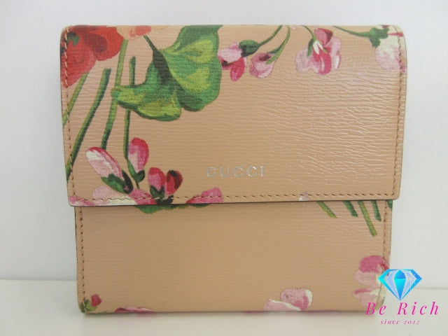 グッチ GUCCI Wホック 二つ折り 財布 410104 ブルームス 花柄 フラワー ピンク マルチカラー レザー コンパクト ウォレット 【中古】【送料無料】bs4144