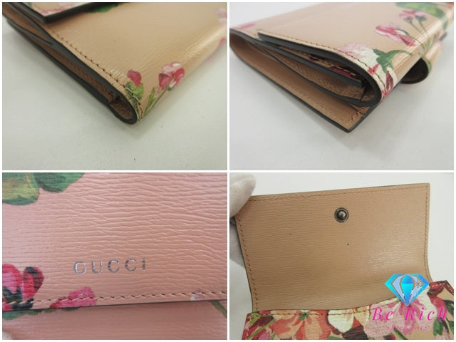 グッチ GUCCI Wホック 二つ折り 財布 410104 ブルームス 花柄 フラワー ピンク マルチカラー レザー コンパクト ウォレット 【中古】【送料無料】bs4144