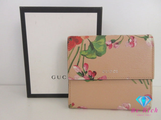 グッチ GUCCI Wホック 二つ折り 財布 410104 ブルームス 花柄 フラワー ピンク マルチカラー レザー コンパクト ウォレット 【中古】【送料無料】bs4144