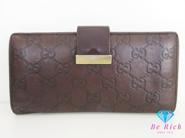 グッチ GUCCI Wホック 二つ折り 長財布 GG シマ 茶 ブラウン 212089 レザー ロング ウォレット 【中古】【送料無料】bs4147