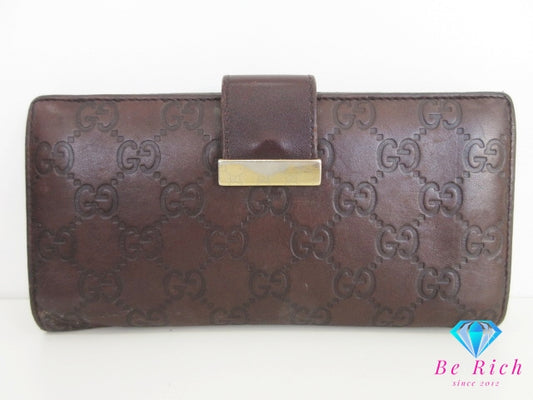 グッチ GUCCI Wホック 二つ折り 長財布 GG シマ 茶 ブラウン 212089 レザー ロング ウォレット 【中古】【送料無料】bs4147