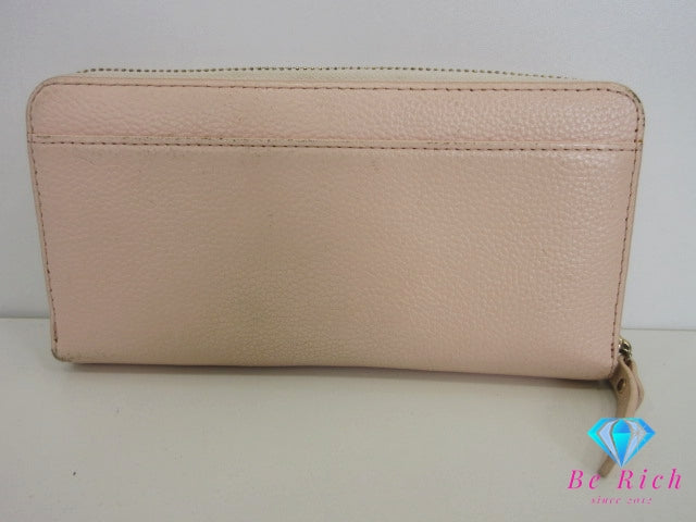 ケイトスペード kate spade ラウンド ファスナー 長財布 PWRU4436 ピンク レザー リボン ロゴ 二つ折り財布 ロング ウォレット  【中古】【送料無料】 bs4150