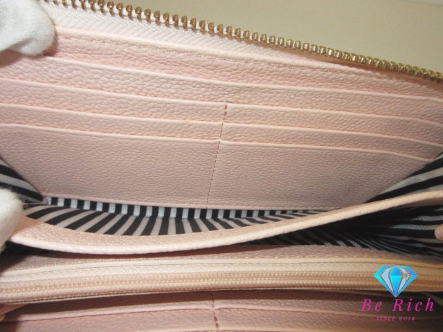 ケイトスペード kate spade ラウンド ファスナー 長財布 PWRU4436 ピンク レザー リボン ロゴ 二つ折り財布 ロング ウォレット  【中古】【送料無料】 bs4150