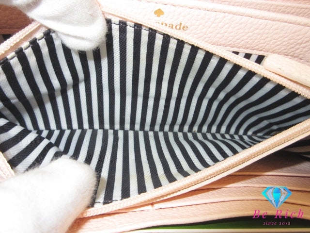 ケイトスペード kate spade ラウンド ファスナー 長財布 PWRU4436 ピンク レザー リボン ロゴ 二つ折り財布 ロング ウォレット  【中古】【送料無料】 bs4150