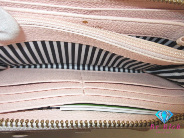 ケイトスペード kate spade ラウンド ファスナー 長財布 PWRU4436 ピンク レザー リボン ロゴ 二つ折り財布 ロング ウォレット  【中古】【送料無料】 bs4150
