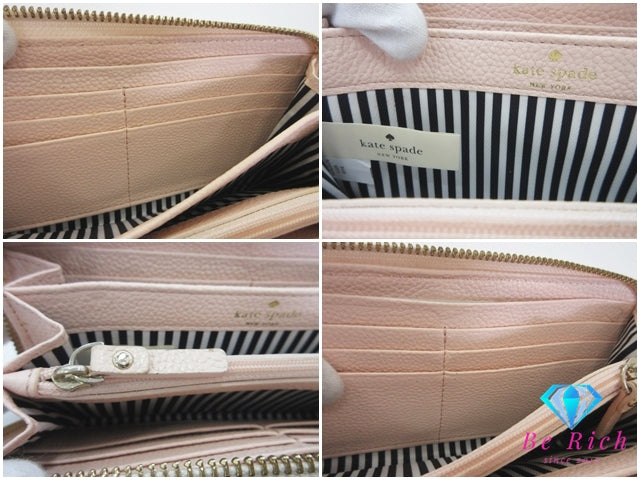 ケイトスペード kate spade ラウンド ファスナー 長財布 PWRU4436 ピンク レザー リボン ロゴ 二つ折り財布 ロング ウォレット  【中古】【送料無料】 bs4150