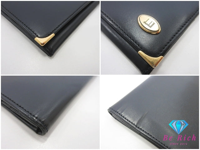 ダンヒル dunhill メンズ 二つ折り財布 長財布 オックスフォード 黒 ブラック レザー ロゴ ロング ウォレット 【中古】【送料無料】 bs4152