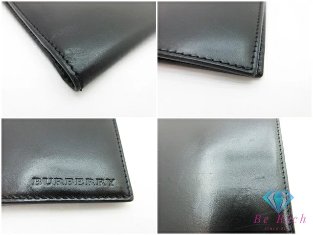 バーバリー BURBERRY 長財布 札入れ 黒 ブラック レザー ロゴ 小銭入れなし 二つ折り財布 ロング ウォレット 【中古】【送料無料】 bs4153