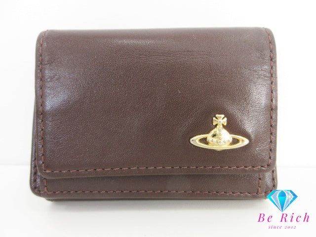ヴィヴィアン ウエストウッド Vivienne Westwood 三つ折り財布 3318M1J3 レザー オーブ ロゴ コンパクト ウォレット オーヴ   【中古】【送料無料】bs4154