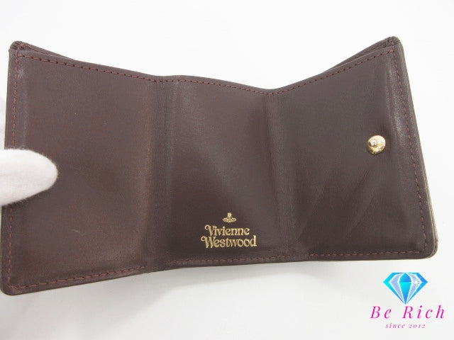 ヴィヴィアン ウエストウッド Vivienne Westwood 三つ折り財布 3318M1J3 レザー オーブ ロゴ コンパクト ウォレット オーヴ   【中古】【送料無料】bs4154
