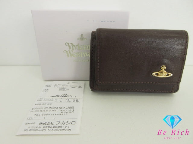 ヴィヴィアン ウエストウッド Vivienne Westwood 三つ折り財布 3318M1J3 レザー オーブ ロゴ コンパクト ウォレット オーヴ   【中古】【送料無料】bs4154