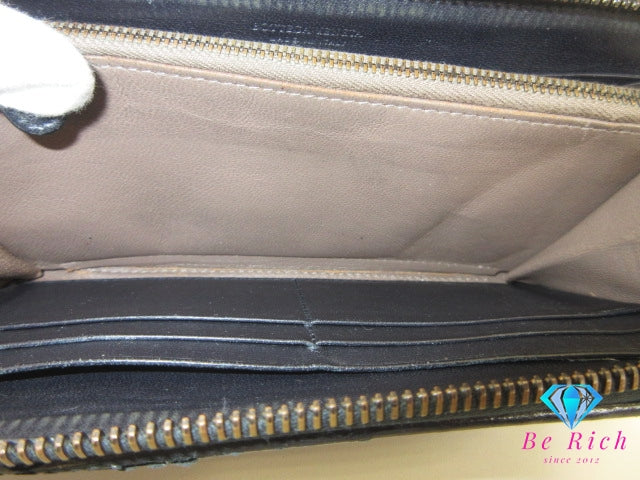ボッテガ ヴェネタ BOTTEGA VENETA ラウンド ファスナー 長財布 イントレチャート パイソン レザー 黒 ブラック ブラウン 茶 ロゴ 二つ折り財布 ロング ウォレット 【中古】【送料無料】bs4156