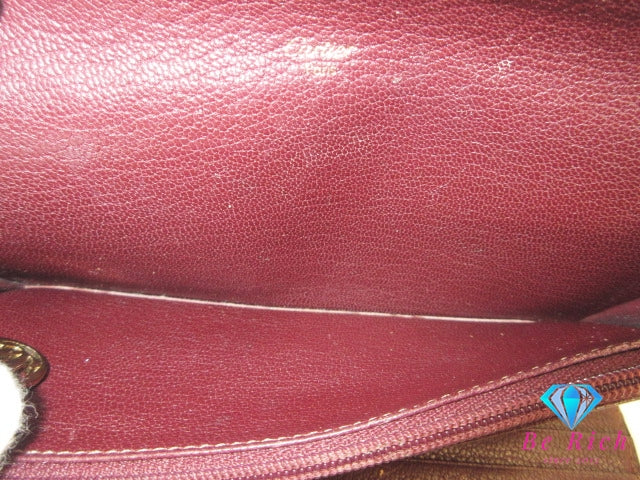 カルティエ Cartier 三つ折り 長財布 マルチェロ ライン 茶 ブラウン レザー ロゴ 二つ折り財布 ロング ウォレット  【中古】【送料無料】 bs4157