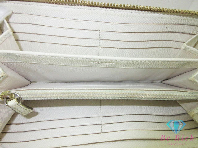 コーチ COACH ラウンド ファスナー 長財布 F52859 シグネチャー ベージュ ホワイト 白 PVC レザー ロゴ 二つ折り財布 ロング ウォレット 【中古】【送料無料】 bs4158