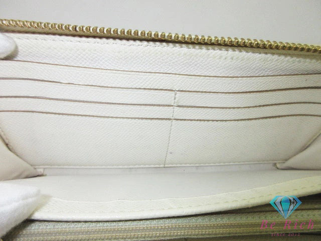 コーチ COACH ラウンド ファスナー 長財布 F52859 シグネチャー ベージュ ホワイト 白 PVC レザー ロゴ 二つ折り財布 ロング ウォレット 【中古】【送料無料】 bs4158