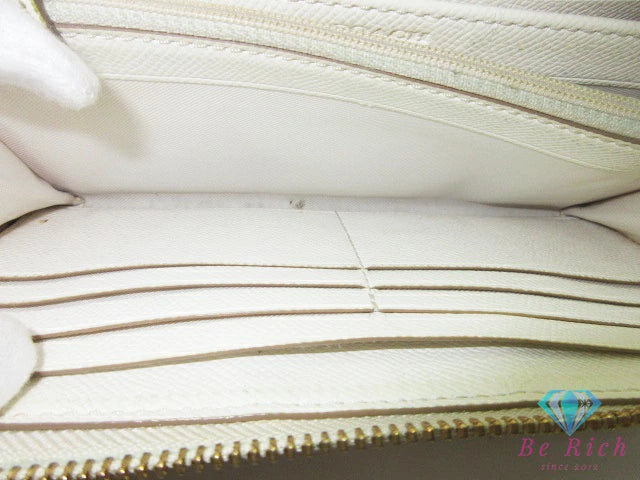 コーチ COACH ラウンド ファスナー 長財布 F52859 シグネチャー ベージュ ホワイト 白 PVC レザー ロゴ 二つ折り財布 ロング ウォレット 【中古】【送料無料】 bs4158