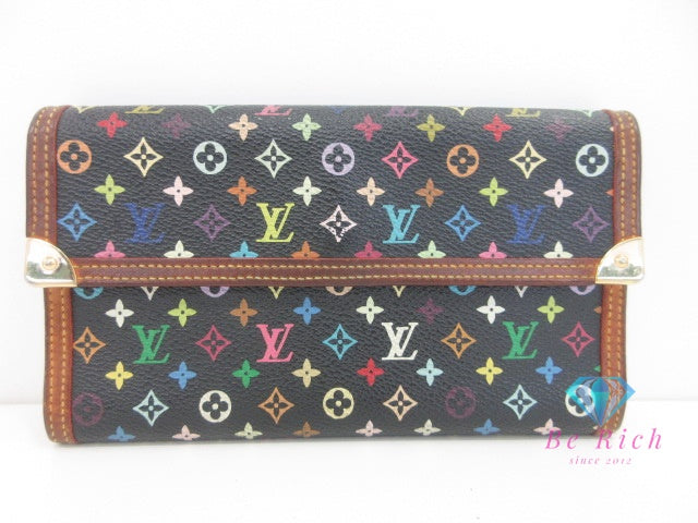 ルイ ヴィトン LOUIS VUITTON 三つ折り 長財布 ポルト トレゾール インターナショナル M92658 モノグラム マルチカラーノワール ブラック 黒 二つ折り財布 ロング ウォレット 【中古】【送料無料】 bs4166