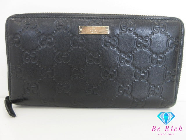 グッチ GUCCI ラウンド ファスナー 長財布 307980 GG シマ レザー ブラック 黒 ロゴ 二つ折り財布 ロング ウォレット 【中古】【送料無料】 bs4173