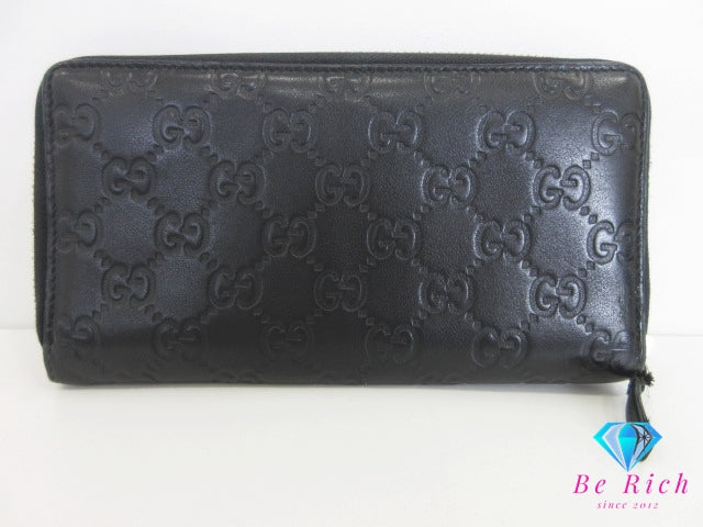 グッチ GUCCI ラウンド ファスナー 長財布 307980 GG シマ レザー ブラック 黒 ロゴ 二つ折り財布 ロング ウォレット 【中古】【送料無料】 bs4173
