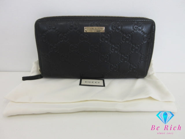 グッチ GUCCI ラウンド ファスナー 長財布 307980 GG シマ レザー ブラック 黒 ロゴ 二つ折り財布 ロング ウォレット 【中古】【送料無料】 bs4173