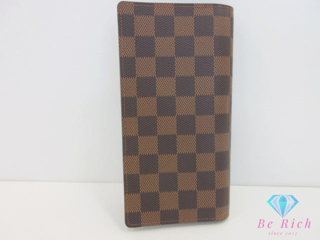ルイ ヴィトン LOUIS VUITTON メンズ 二つ折り財布 長財布 ダミエ ポルト フォイユ ブラザ N60017 エベヌ ブラウン 茶 LV ロゴ ロング ウォレット  【中古】【送料無料】 bs4178