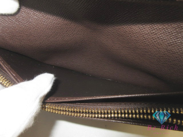 ルイ ヴィトン LOUIS VUITTON メンズ 二つ折り財布 長財布 ダミエ ポルト フォイユ ブラザ N60017 エベヌ ブラウン 茶 LV ロゴ ロング ウォレット  【中古】【送料無料】 bs4178