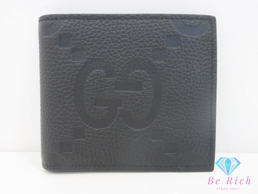 GUCCI グッチ 二つ折り財布 ジャンボ GG 739479 黒 ブラック レザー コンパクト ウォレット メンズ ギフト 【中古】【送料無料】bs4181