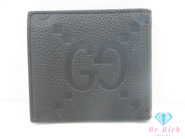 GUCCI グッチ 二つ折り財布 ジャンボ GG 739479 黒 ブラック レザー コンパクト ウォレット メンズ ギフト 【中古】【送料無料】bs4181
