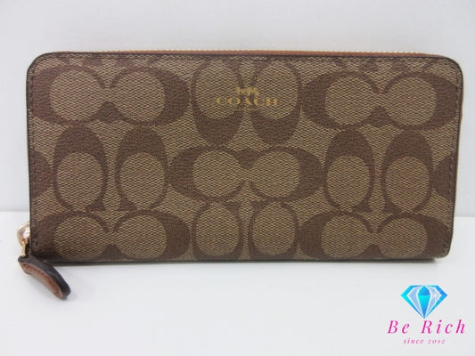 コーチ ラウンド ファスナー 長財布 59267 シグネチャー 茶 ブラウン PVC レザー COACH 【中古】【送料無料】 bs4182