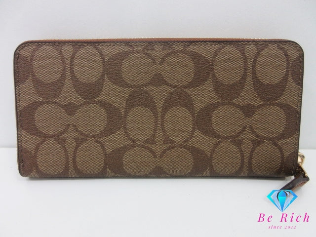 コーチ ラウンド ファスナー 長財布 59267 シグネチャー 茶 ブラウン PVC レザー COACH 【中古】【送料無料】 bs4182