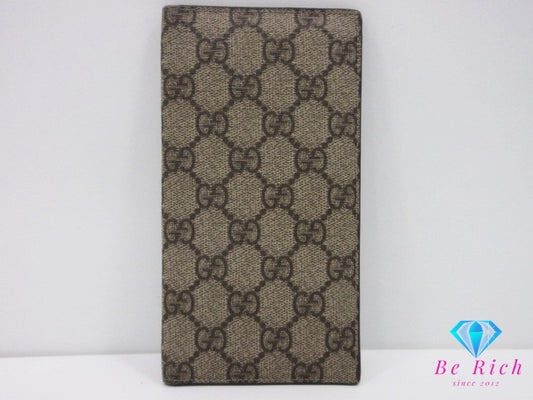 グッチ GUCCI メンズ 二つ折り 長財布 長札入れ 小銭入れなし 115149 GG スプリーム ベージュ PVC レザー ロゴ ロング ウォレット 【中古】【送料無料】bs4185