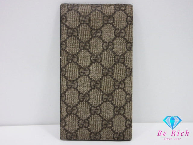 グッチ GUCCI メンズ 二つ折り 長財布 長札入れ 小銭入れなし 115149 GG スプリーム ベージュ PVC レザー ロゴ ロング ウォレット 【中古】【送料無料】bs4185