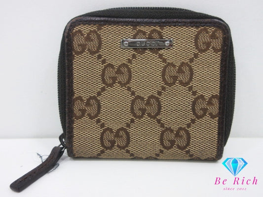 グッチ GUCCI コインケース 小銭入れ 115255 GG 茶 ブラウン ロゴ キャンバス レザー ラウンドファスナー コンパクト ウォレット  【中古】【送料無料】 bs4186