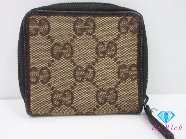 グッチ GUCCI コインケース 小銭入れ 115255 GG 茶 ブラウン ロゴ キャンバス レザー ラウンドファスナー コンパクト ウォレット  【中古】【送料無料】 bs4186