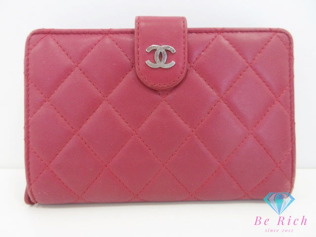 シャネル 二つ折り 財布 A48667 マトラッセ ココマーク レッド 赤 ラムスキン レザー CHANEL コンパクト ウォレット 【中古】【送料無料】  bs4188