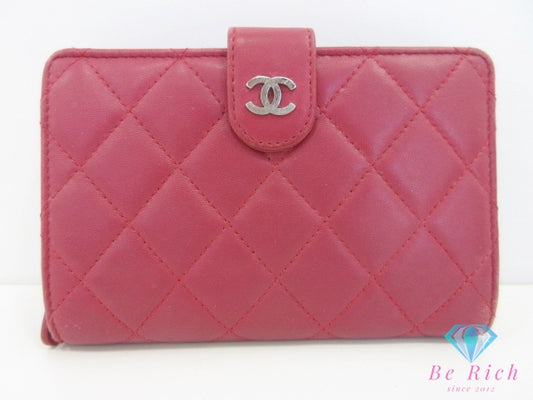 シャネル 二つ折り 財布 A48667 マトラッセ ココマーク レッド 赤 ラムスキン レザー CHANEL コンパクト ウォレット 【中古】【送料無料】  bs4188