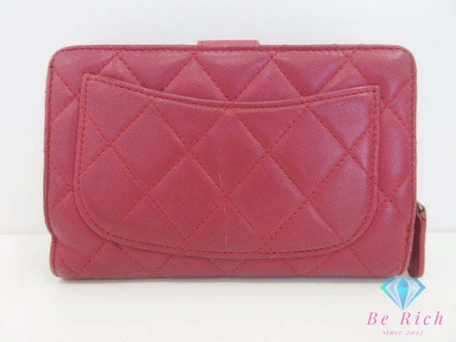 シャネル 二つ折り 財布 A48667 マトラッセ ココマーク レッド 赤 ラムスキン レザー CHANEL コンパクト ウォレット 【中古】【送料無料】  bs4188