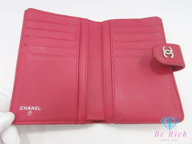 シャネル 二つ折り 財布 A48667 マトラッセ ココマーク レッド 赤 ラムスキン レザー CHANEL コンパクト ウォレット 【中古】【送料無料】  bs4188