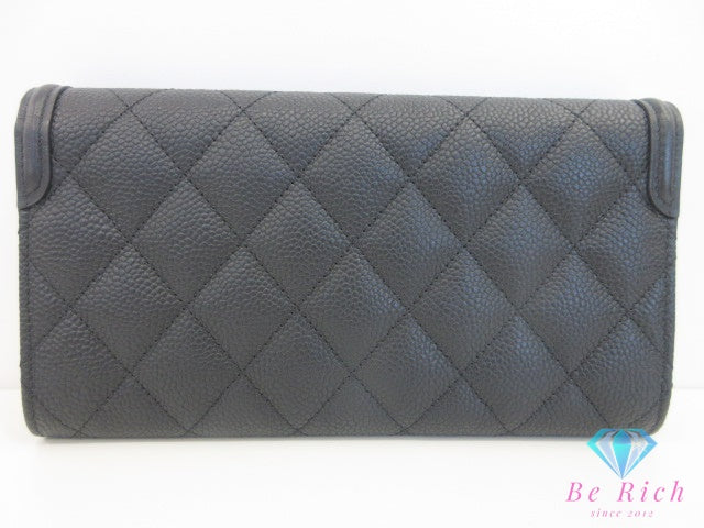 美品 シャネル CHANEL マトラッセ CC フィリグリー 二つ折り財布 長財布 A84448 ブラック 黒 キャビアスキン レザー ココマーク CC ロゴ ロング ウォレット 【中古】【送料無料】  bs4196