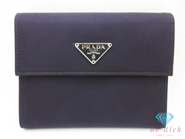 プラダ 三つ折り 財布 M170 ポコノ ナイロン レザー パープル PRADA コンパクト ウォレット メンズ レディース 【中古】【送料無料】 bs4198